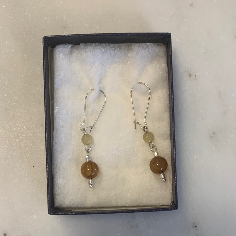 Elegant Silver and Brown Dangle Earrings